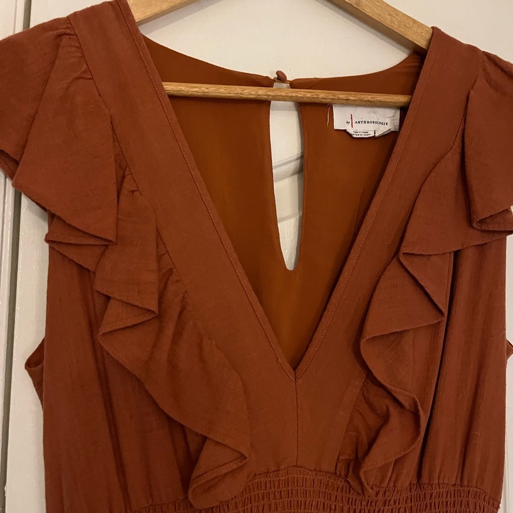 Anthropologie Rust-Brown Boot Cut Jumpsuit - Picture 2 of 4